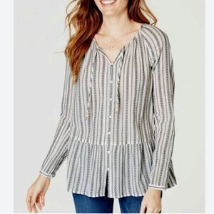 J JILL 100% cotton blouse size medium flowy boho button front top